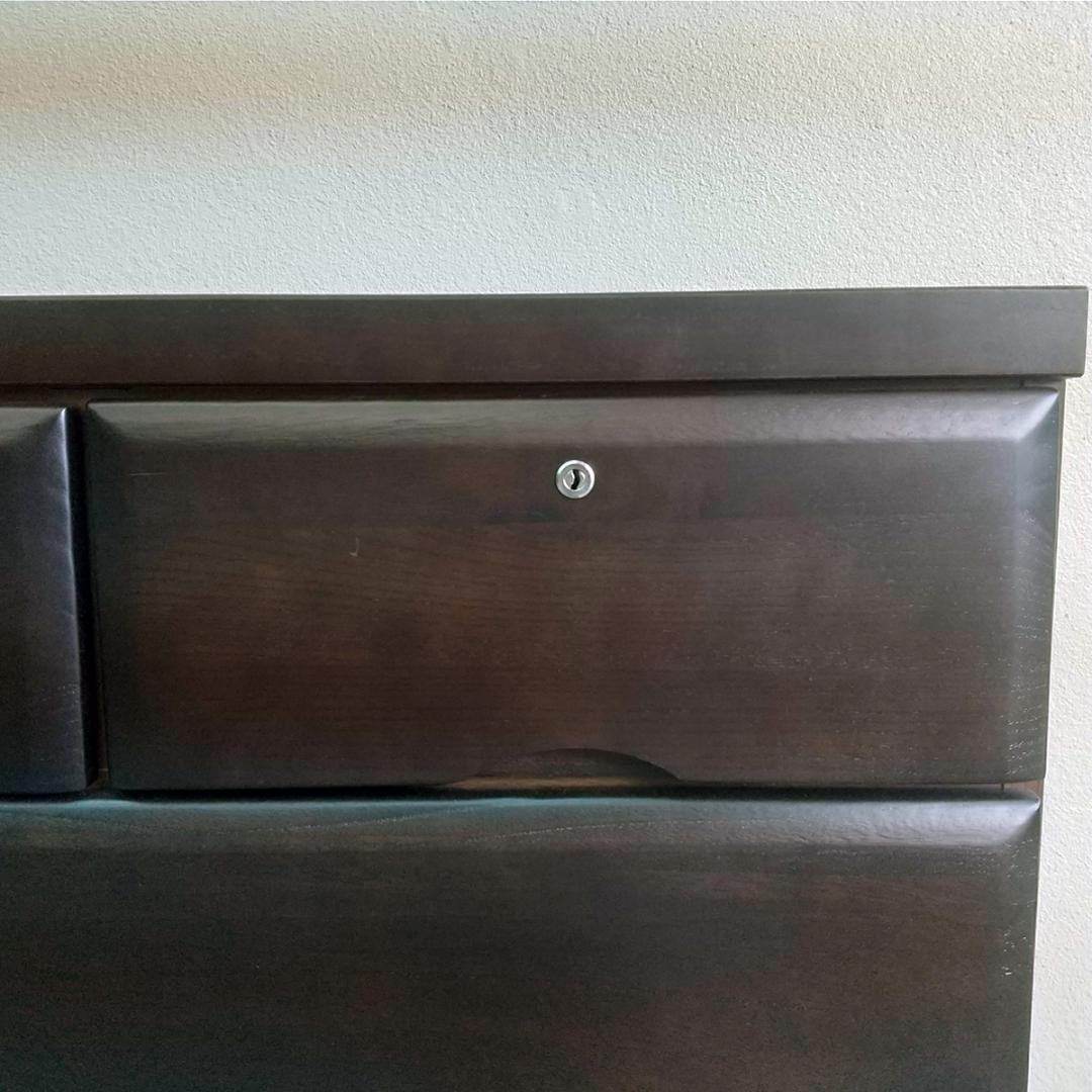 チェスト　5段　幅80cm　天然木桐材　鍵付き　日本製　ダークブラウン　完成品