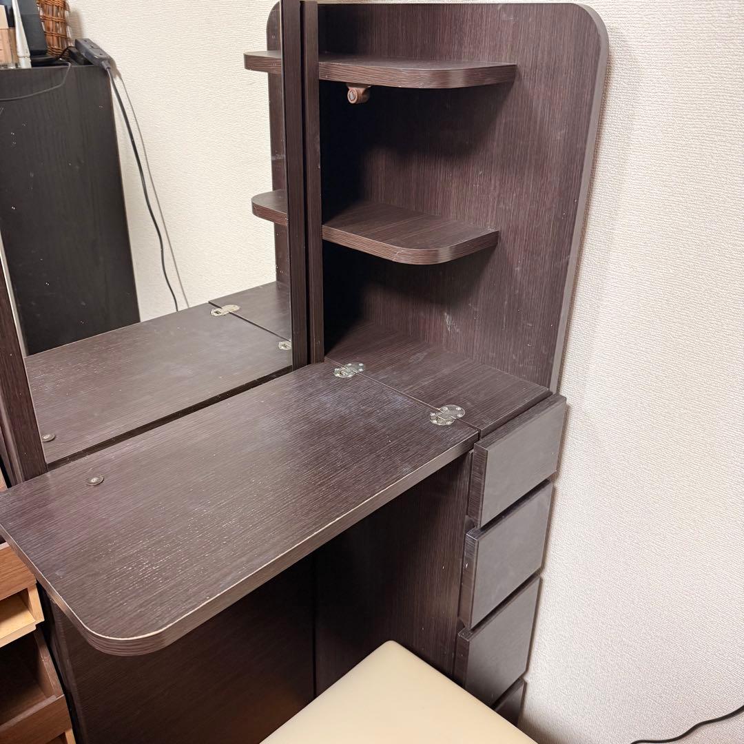 ニトリ ドレッサー 三面鏡タイプ＆スツール付き ✩.*˚ ダークブラウン