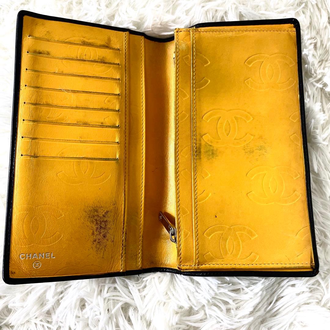 シャネル　CHANEL カンボンライン　長財布　折り財布　レザー　ブラック　黒