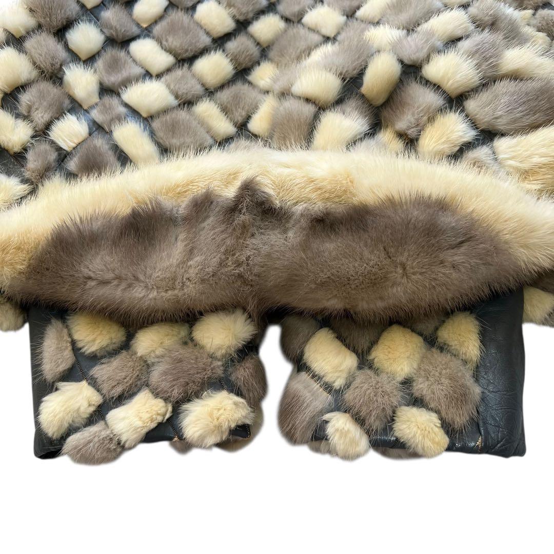 着丈80cm 希少デザイン パールミンク 染め レザーコート Aライン 裏地総柄