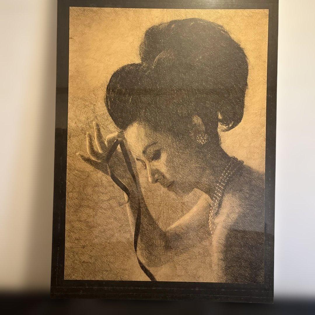 鉛筆画 肖像画　大判木製パネル　 横 730cm ×縦1030cm【B1】