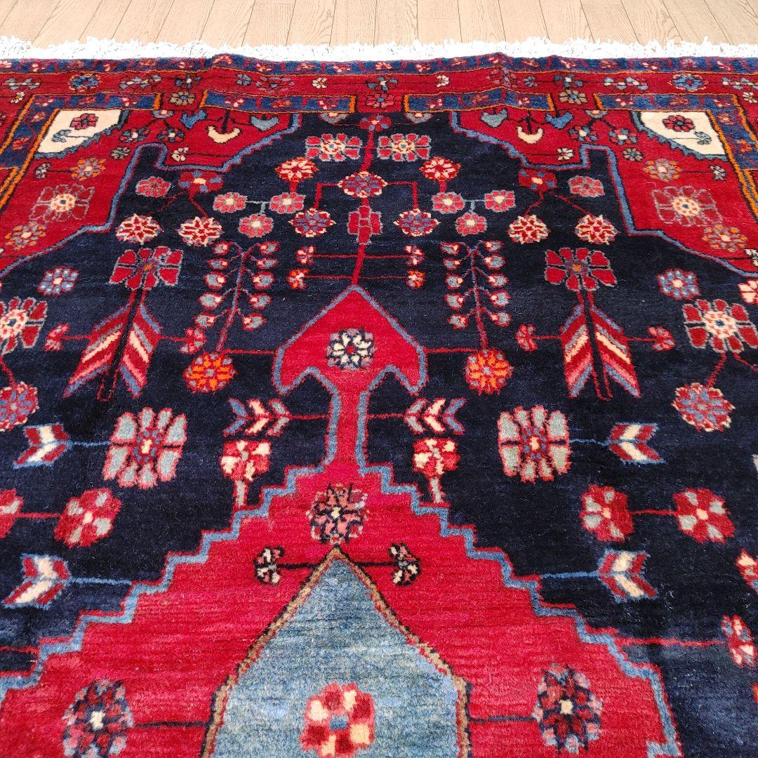 ペルシャ絨毯 205x135 手織り 美術品 草木染 ハマダン産クリーニング済み