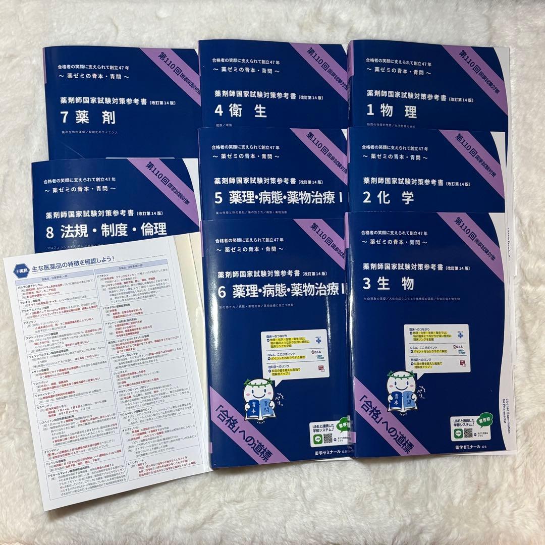 薬学ゼミナール第110回薬剤師国家試験対策参考書 青本・青問全巻セット 表紙付き