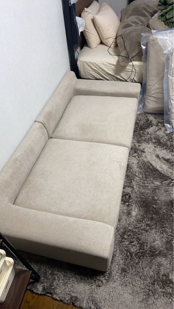 ローソファ フロアソファ 幅170cm グレージュ 分割式 カバーリング 組立品