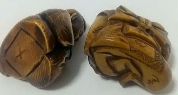 江戸根付 骨董 ２種 天然素材 在銘