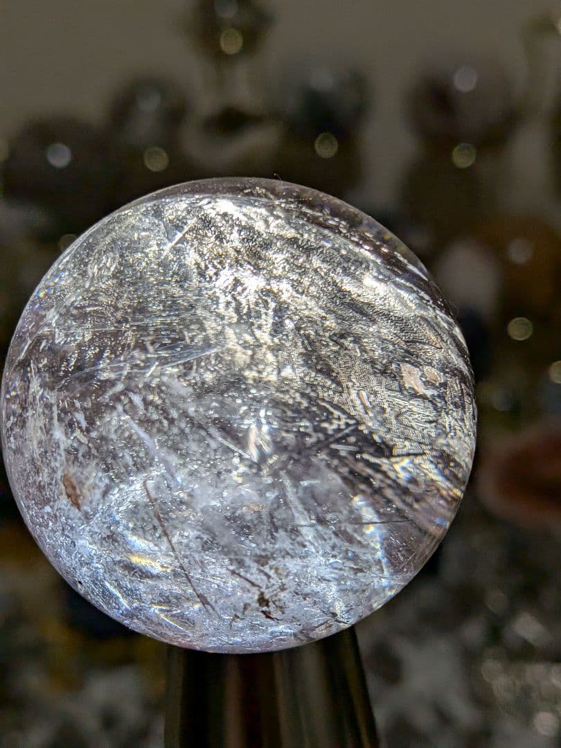 ハマノ☆スモーキークォーツ☆スフィア☆符文字入り☆希少☆台座つき☆