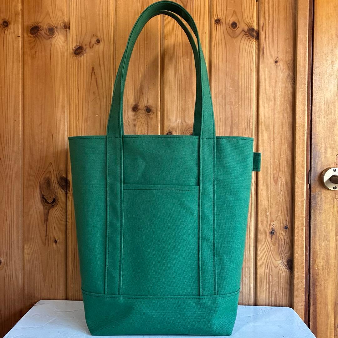 帆布トートバッグ縦長LLサイズ　バニラ&グリーン