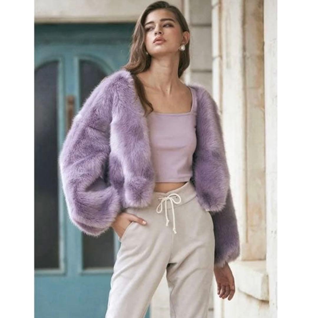 Darich ダーリッチ　パープル　ファー　 ショート　コート　フリーサイズ