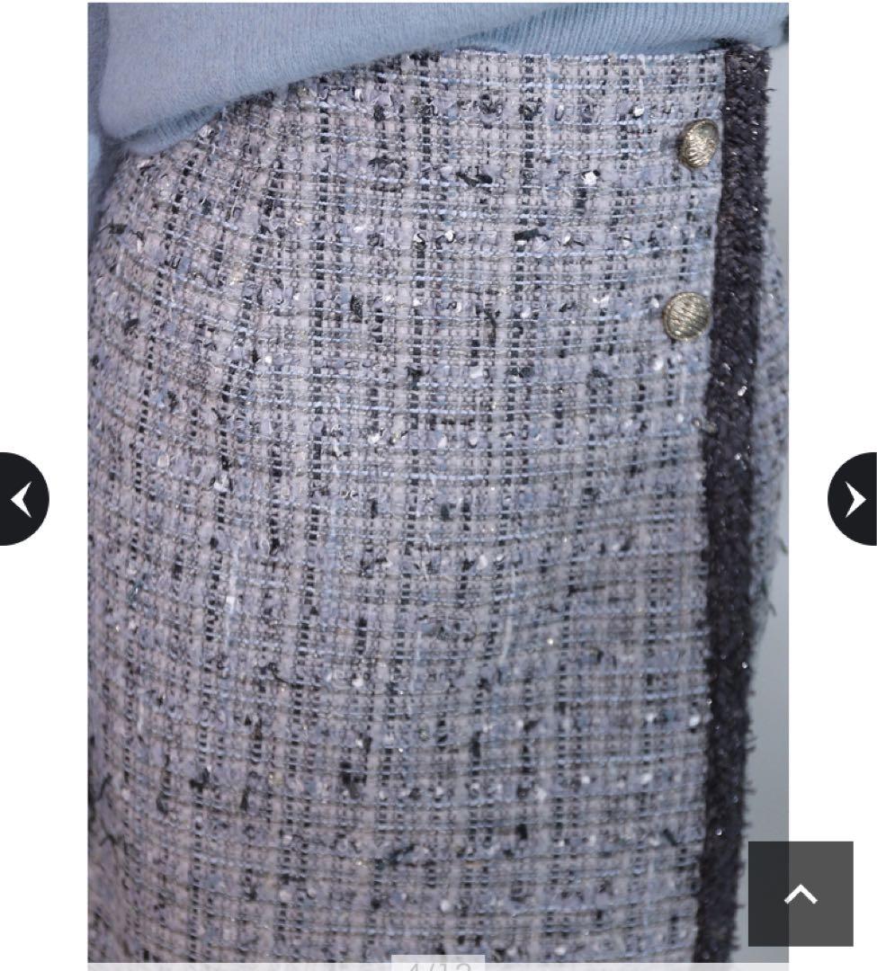 【新品】アプワイザーリッシェ ラップ風ツイードスカート ライトグレー　M