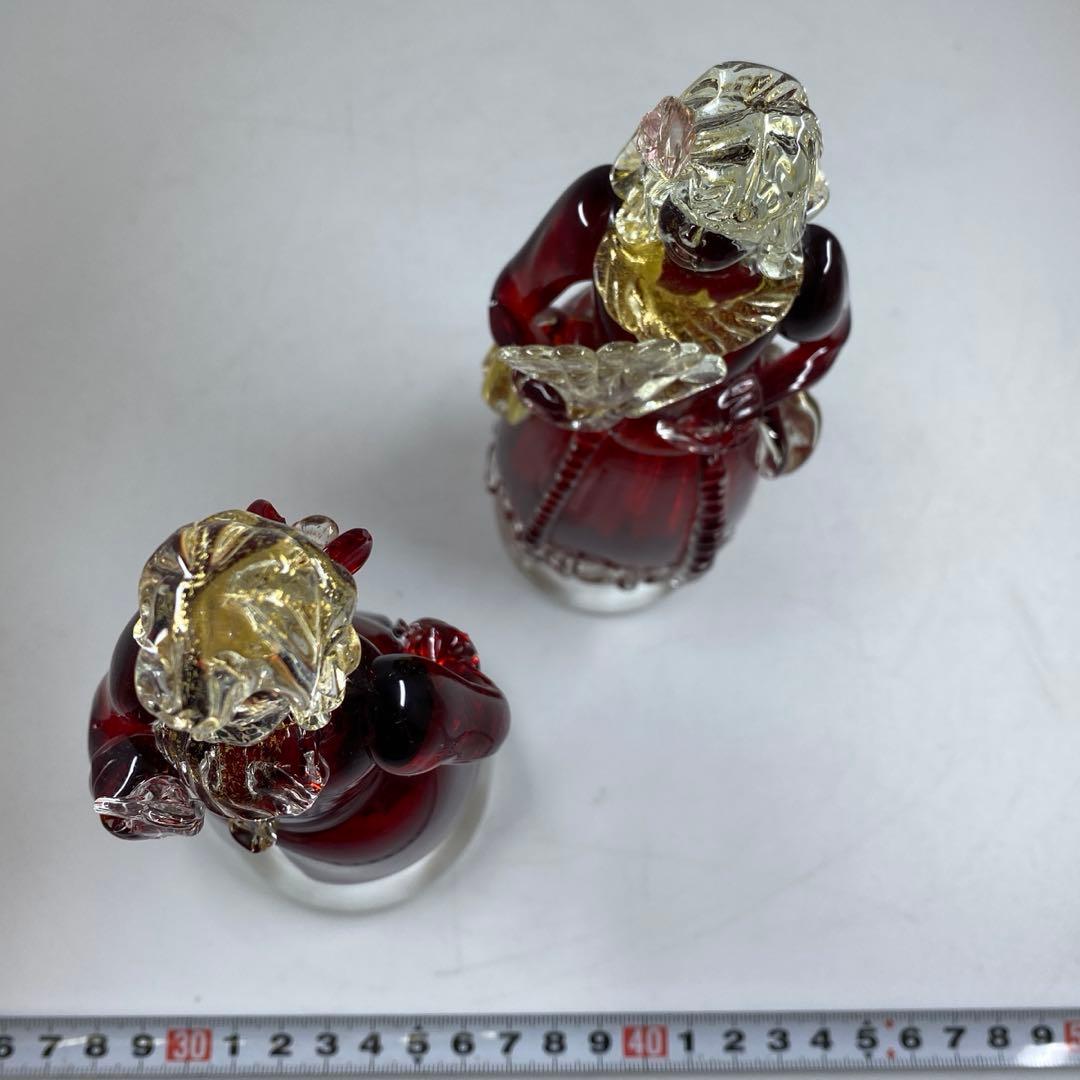 ムラーノ　ベネチアングラスフィギュリンペア高さ18.7・18㎝東な7-0305③