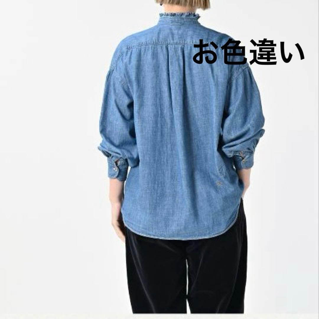 試着のみ　45R瑠璃ダンガリーデニムのボウタイクッペシャツ（加工） 45rpm