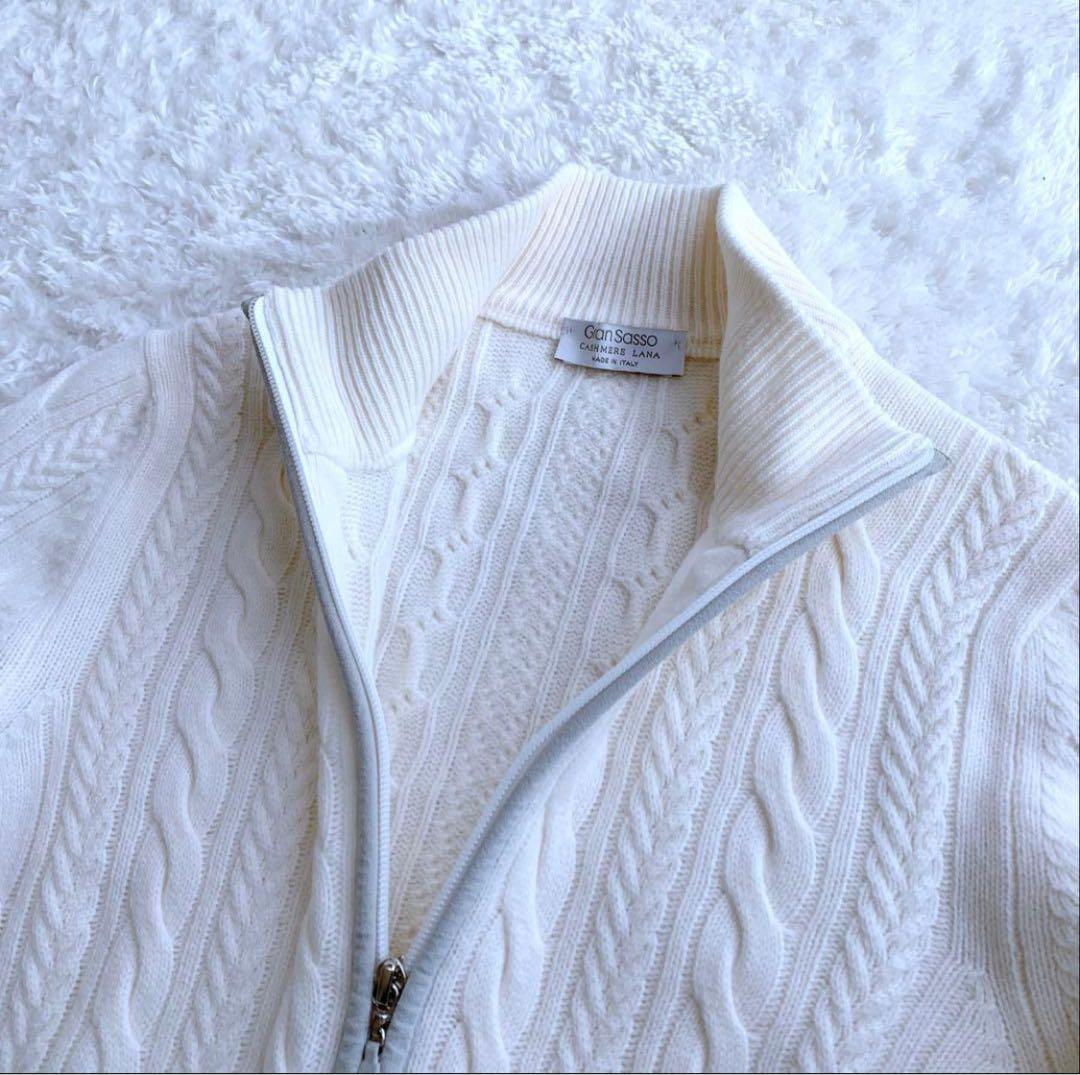 極美品♪ グランサッソ ウールカシミヤ ジップアップニットカーディガン 44