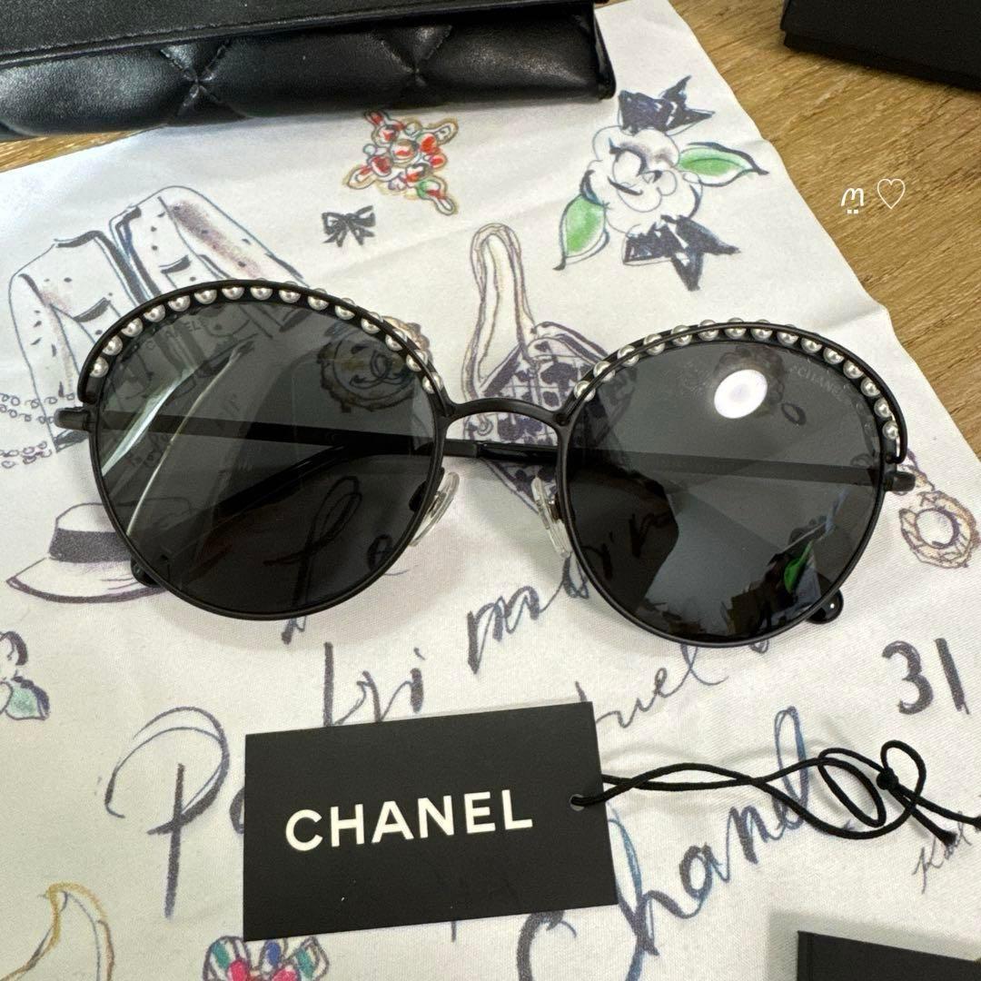 CHANEL　シャネル　パールサングラス　ココマーク　アイウェア　ブラック