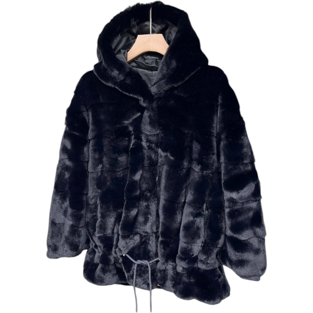 ミラノ発　毛皮コート　ミンクカシミヤ混　フード付き ジャケット　レディース　M