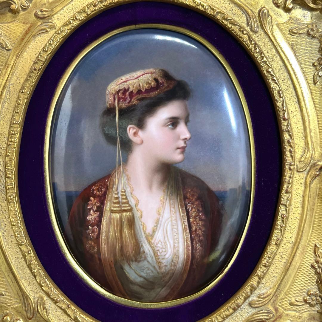 19世紀KPMベルリン人物文陶板画　「KPM」刻印　共箱　東Y7-1219☆1F