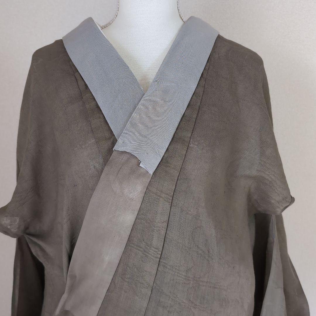 【三花】本麻　洗える長襦袢　カラー襦袢　カーキ　　利休鼠　リサイクル　su