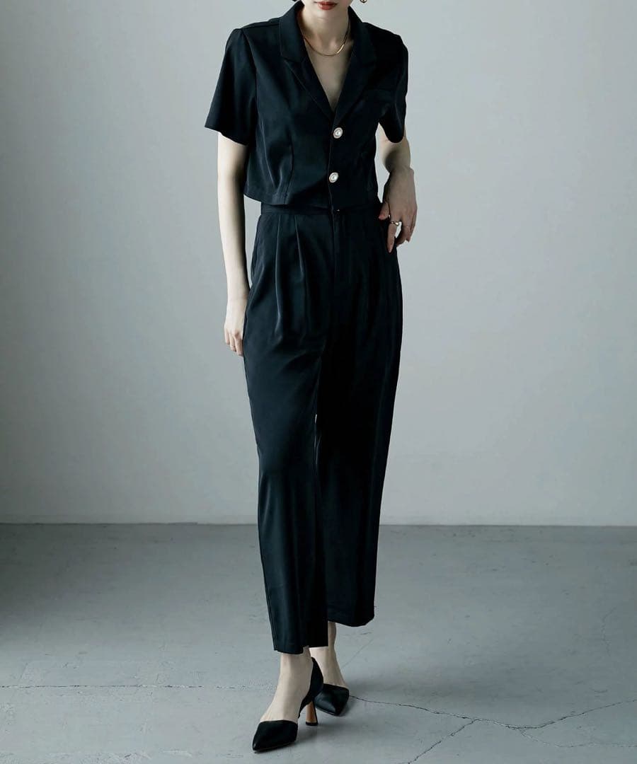 etoll. 3piecesジャケット＆パンツセットアップドレス ブラック