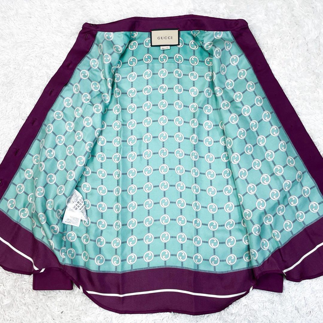 GUCCI インターロッキング シルク シャツブラウス トップス 36 ブルー