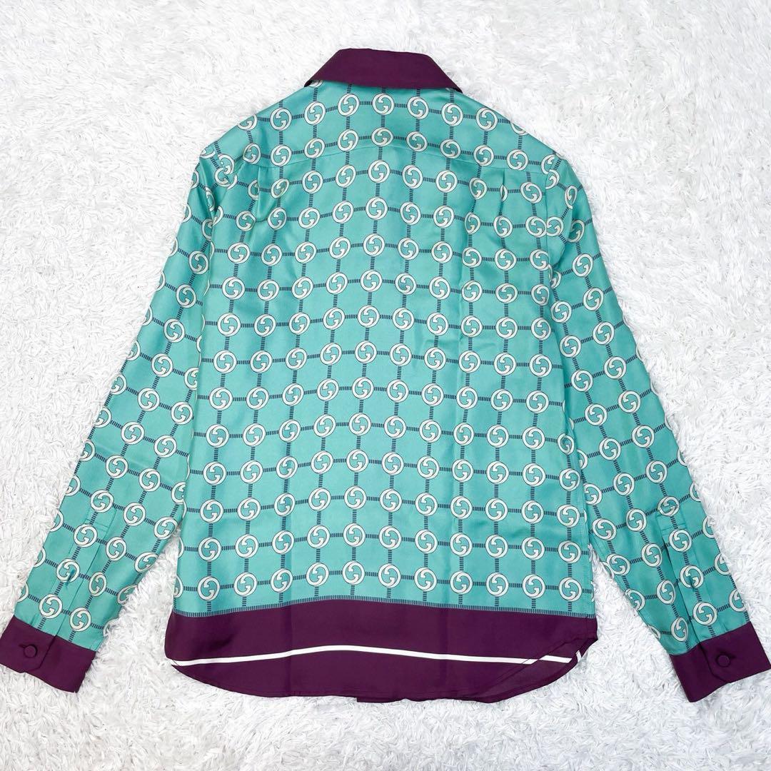 GUCCI インターロッキング シルク シャツブラウス トップス 36 ブルー