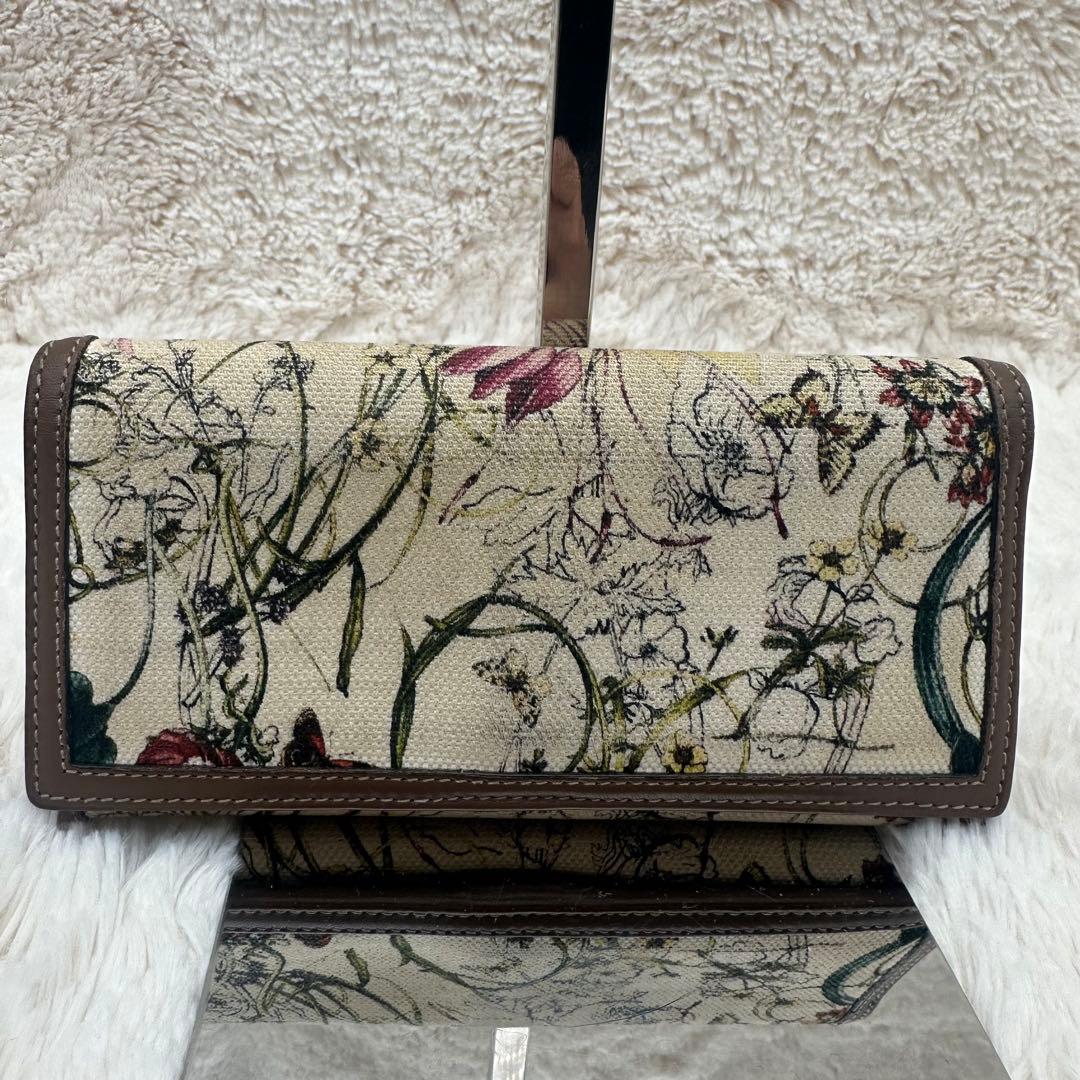 ✨箱あり✨美品　グッチ　長財布　二つ折り財布　フローラ　キャンバス　茶色　白