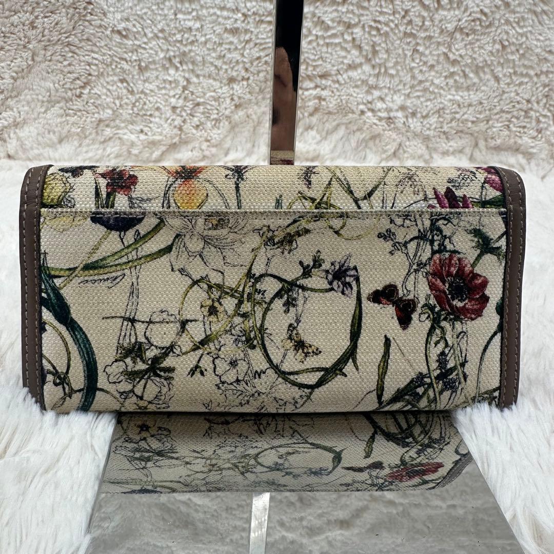 ✨箱あり✨美品　グッチ　長財布　二つ折り財布　フローラ　キャンバス　茶色　白