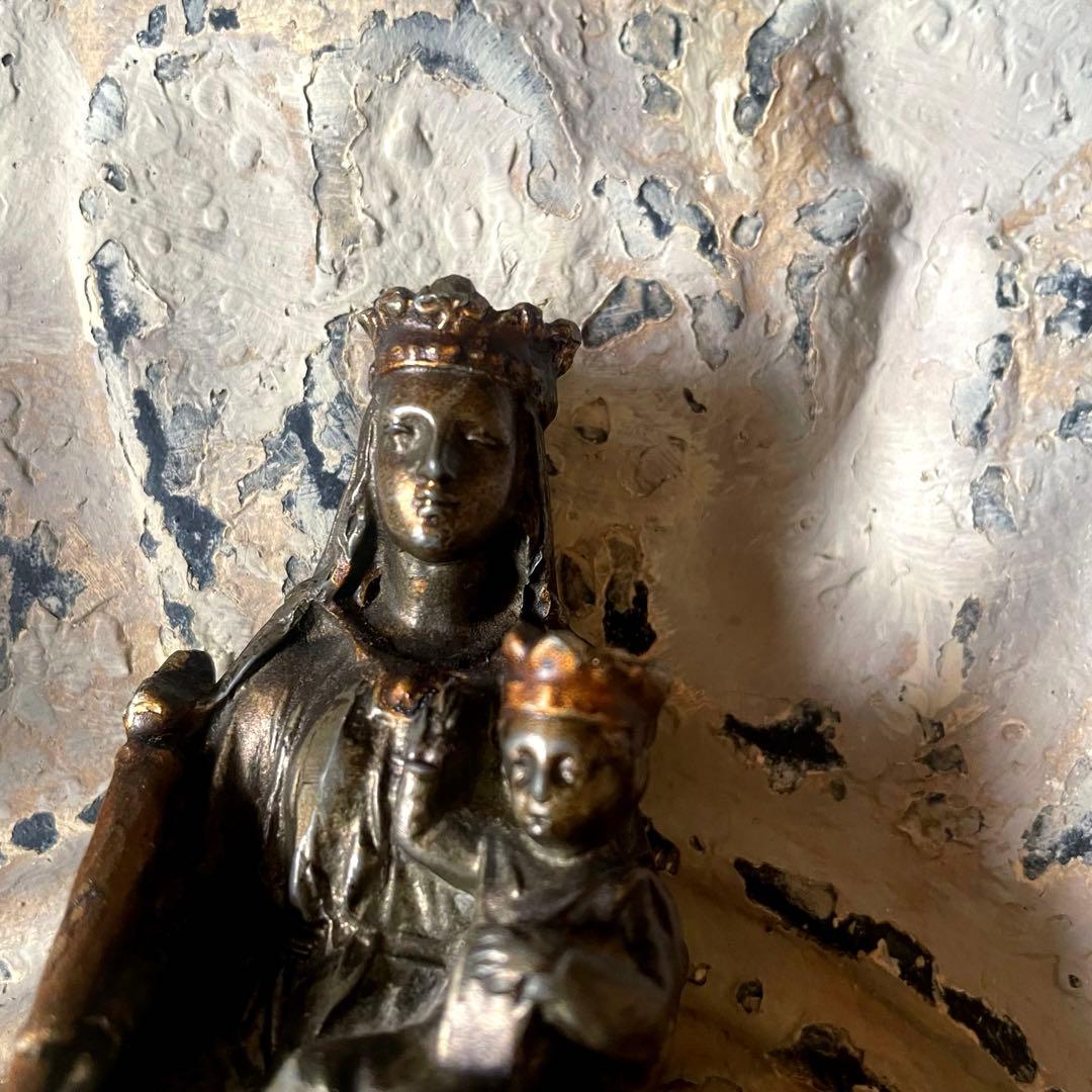 アンティーク♪聖母子像♪マリア像♪木製台座