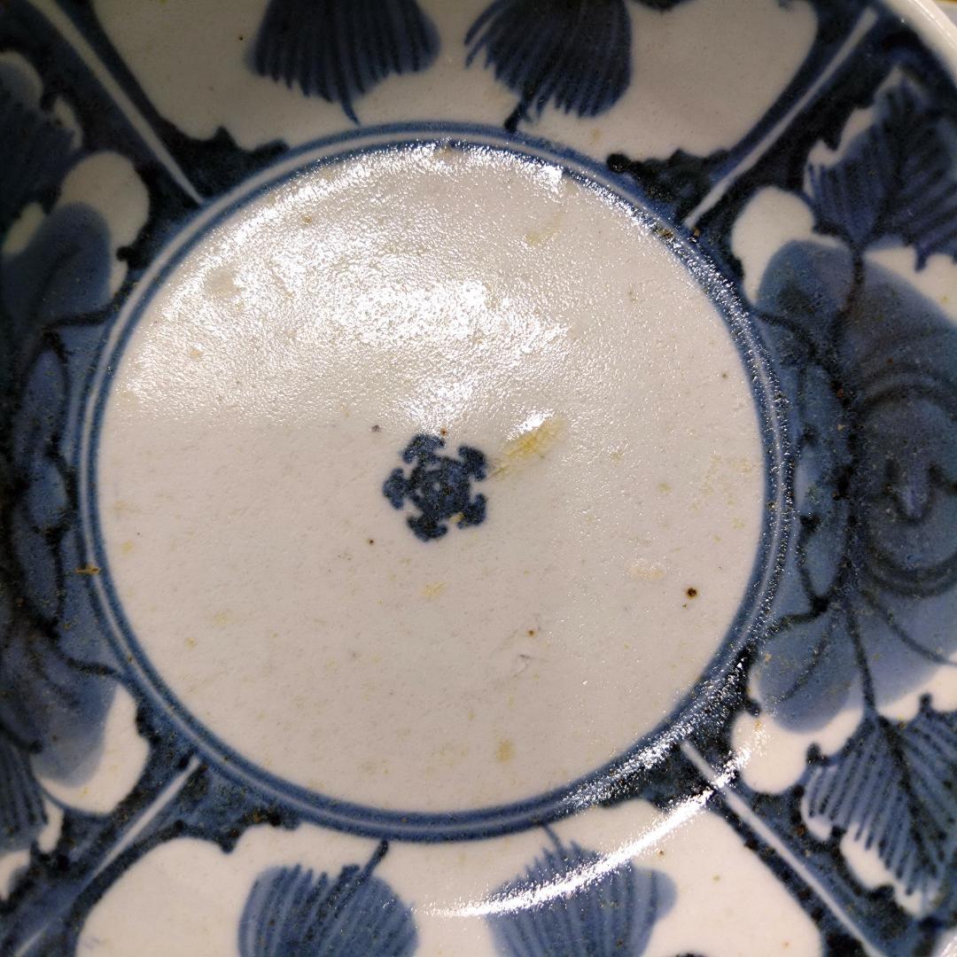 古伊万里 角福 くらわんか皿 江戸中期 染付 牡丹 中皿