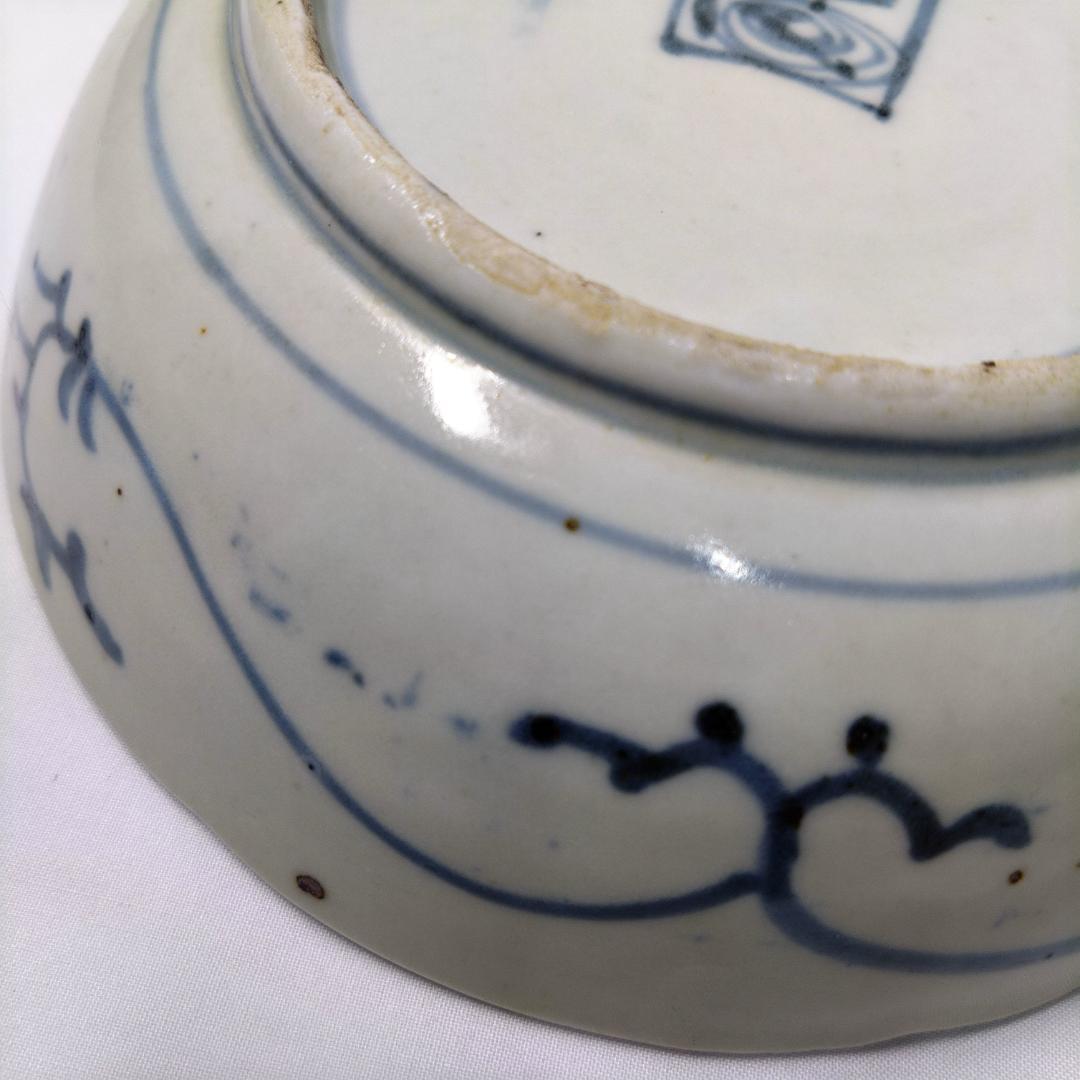 古伊万里 角福 くらわんか皿 江戸中期 染付 牡丹 中皿