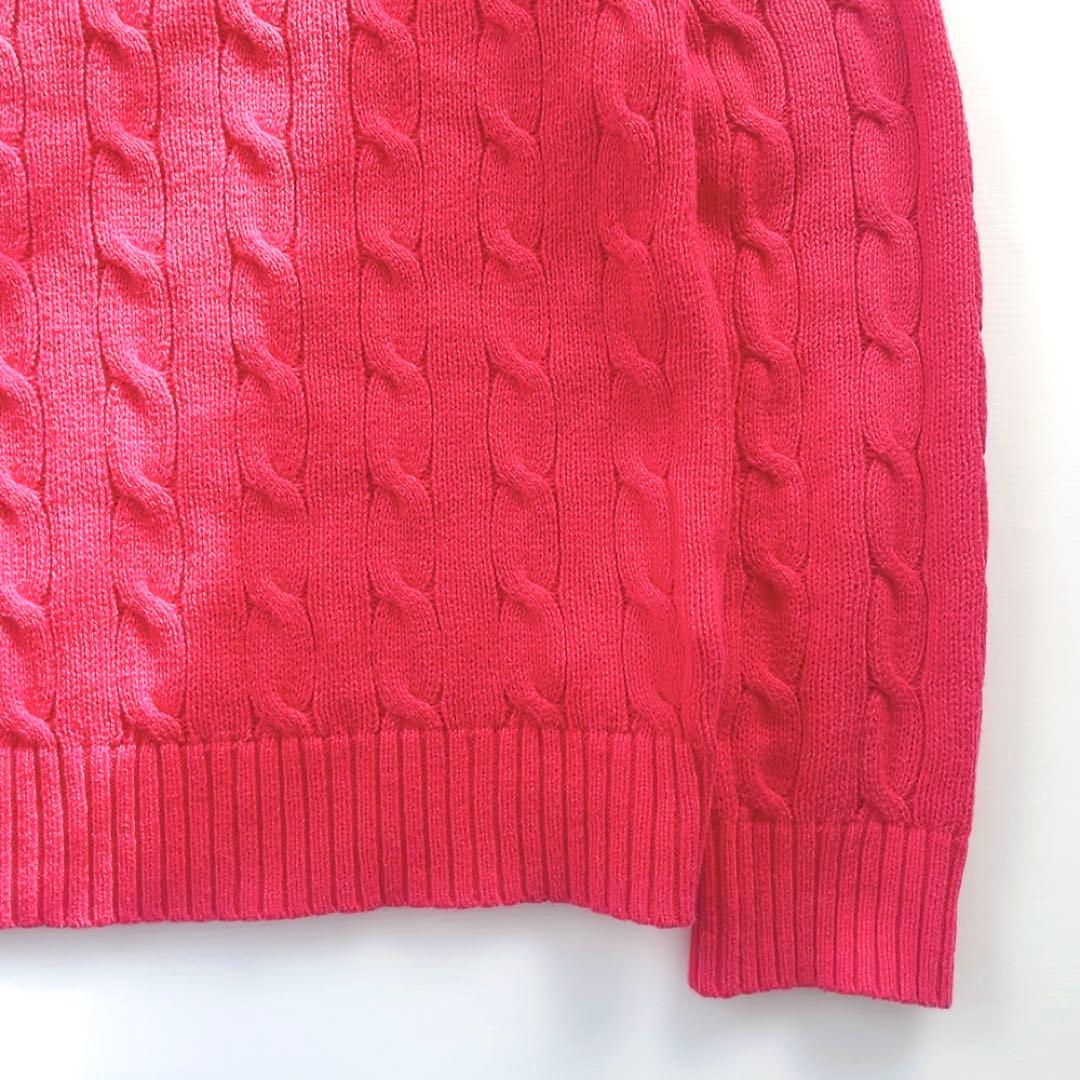 ラルフローレン ニット セーター 赤 ケーブル編み 丸首 レディースにも ロゴ
