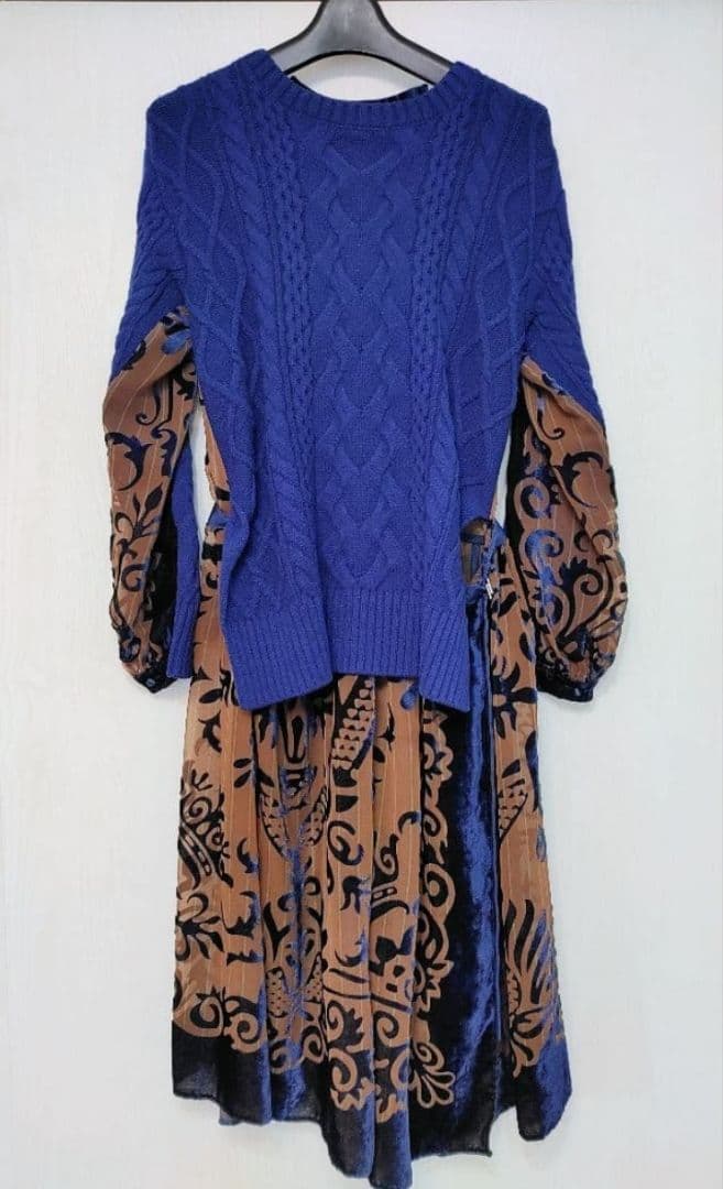 sacai　 ワンピース　ニット　ドッキングワンピース　ロイヤルブルー