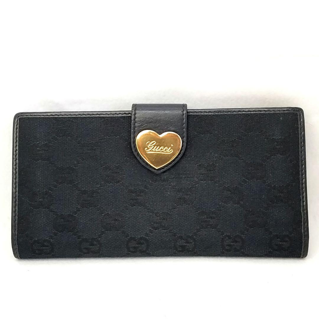 GUCCI グッチ GGキャンバス ブラック 黒 長財布 ラブリーハート金具