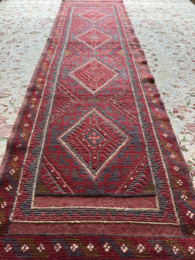 ペルシャ タフタン手作りラグ ランナー 56cm X 240cm