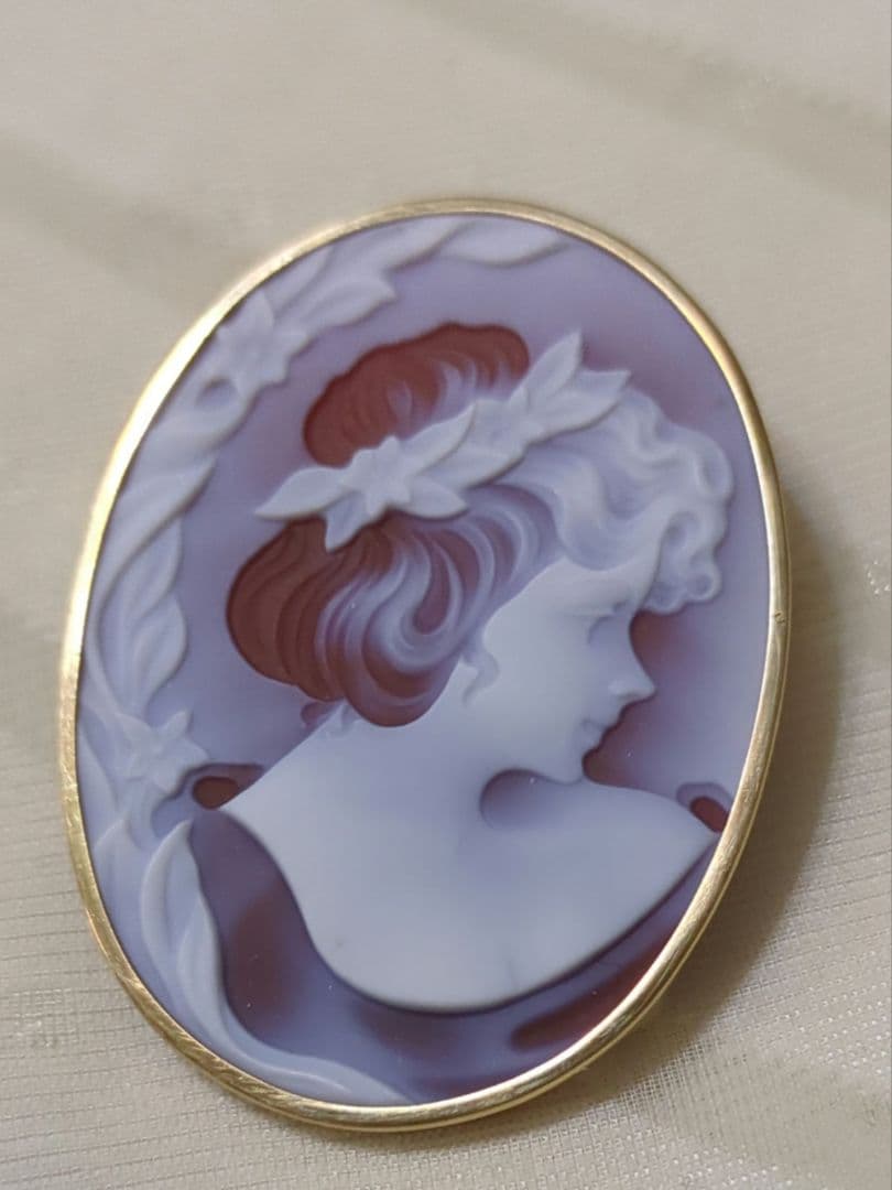 メノウインタリオ 18金カメオブローチ兼ペンダントトップ