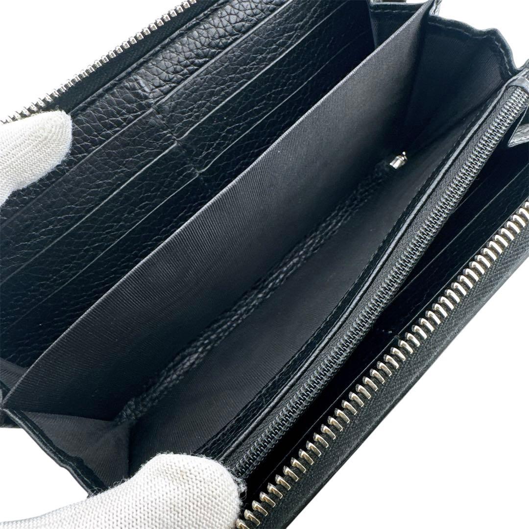 グッチ レザー GGメタル ラウンドファスナー 長財布 ブラック ユニセックス