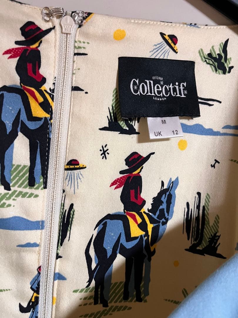 くろくま Collectifカウボーイ柄ひざ丈ロカビリー ワンピース