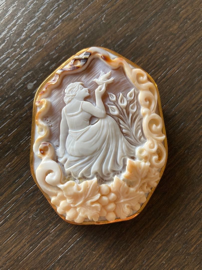 k18　シェルカメオ　ペンダントトップ　ブローチ　2way　アンティーク