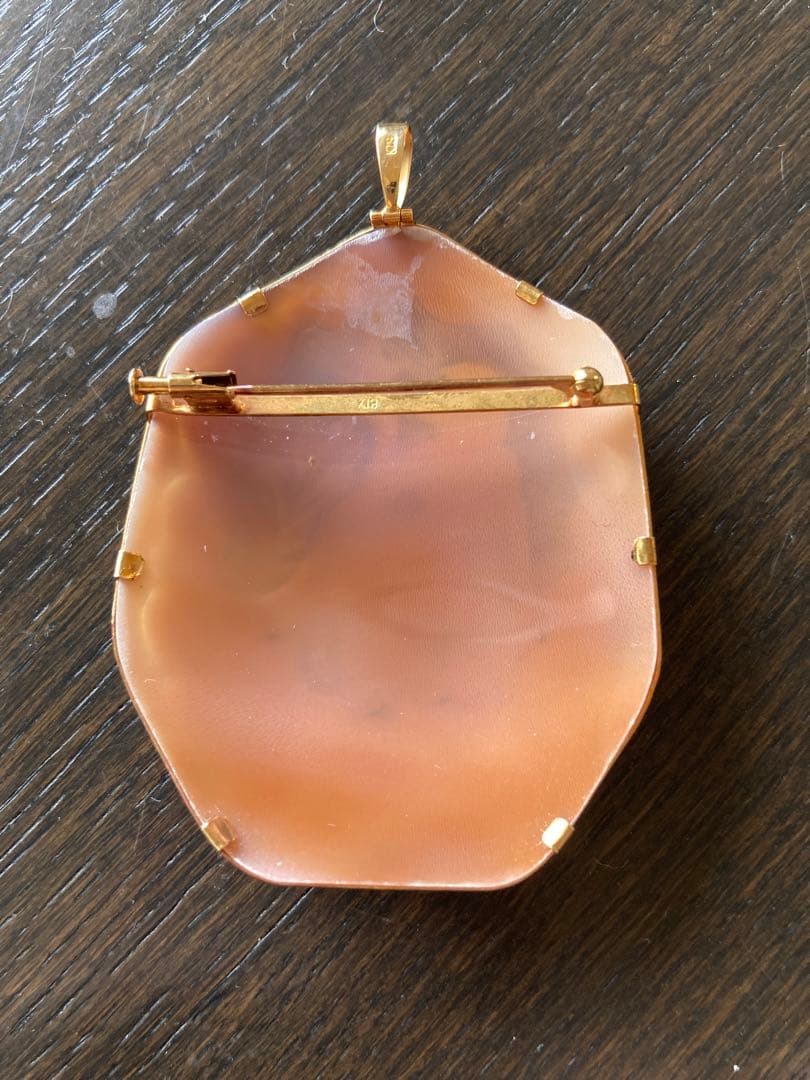 k18　シェルカメオ　ペンダントトップ　ブローチ　2way　アンティーク