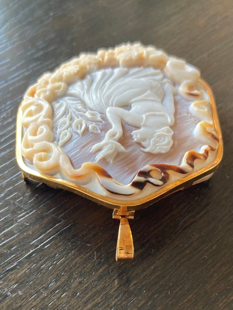k18　シェルカメオ　ペンダントトップ　ブローチ　2way　アンティーク