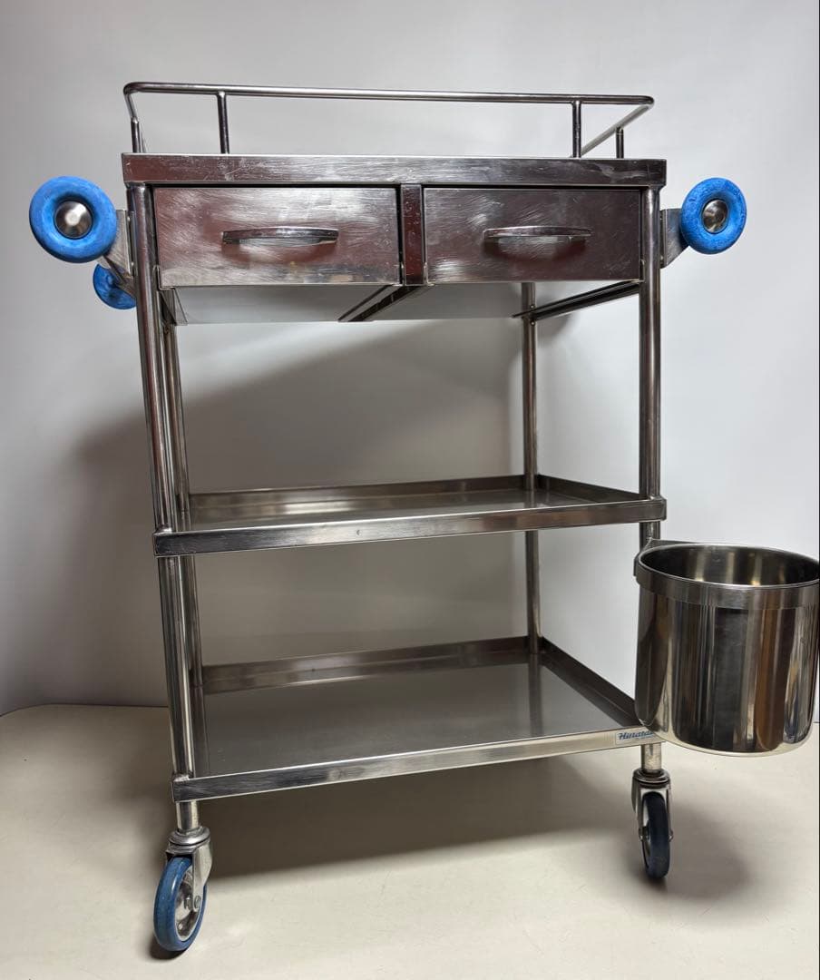 ヒラタニ 回診車 ステンレスワゴン 2段 両開引出し2杯 自在キャスター