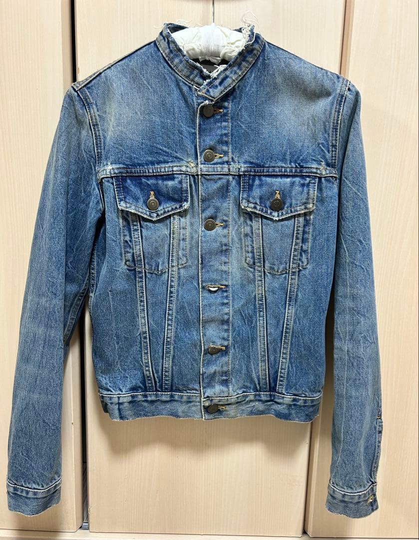 MaisonMargielaマルジェラヴィンテージ加工ノーカラーデニムジャケット