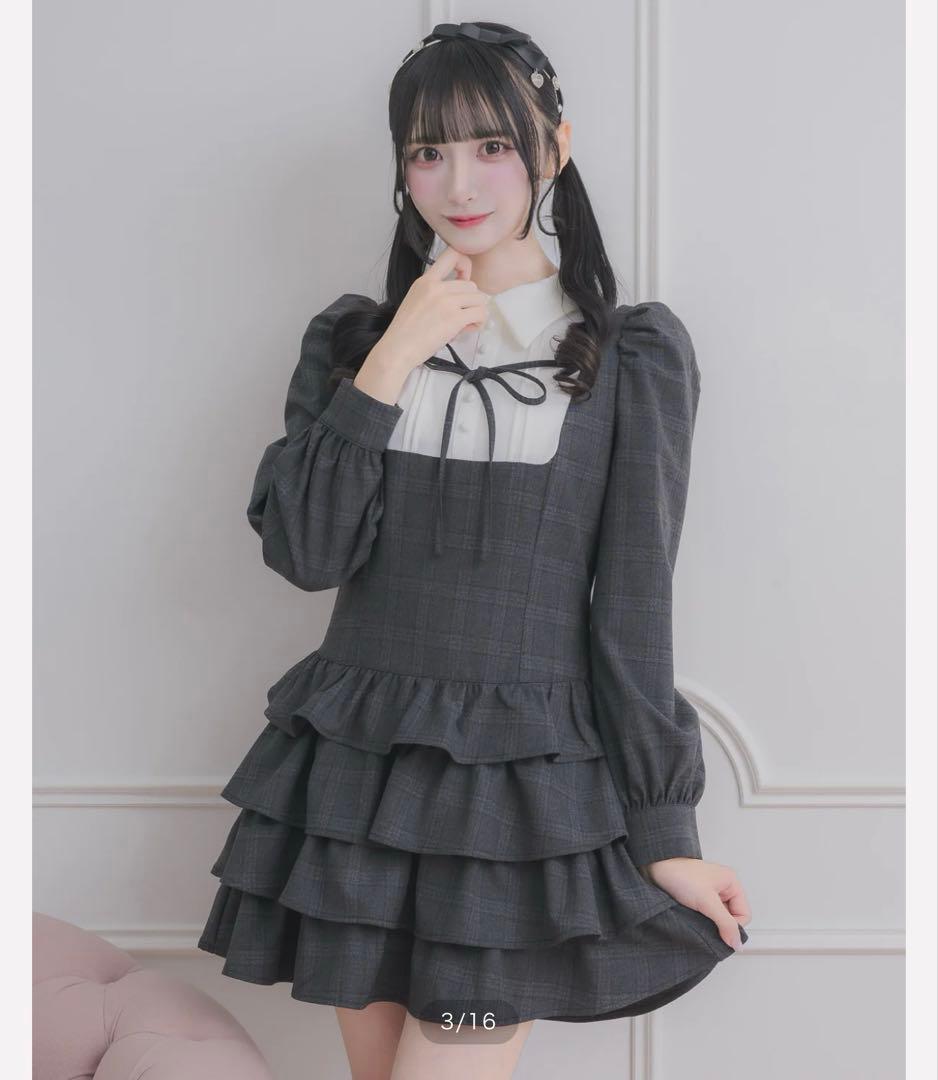 pium ヨーク切り替えティアードミニワンピース　ブラックチェック