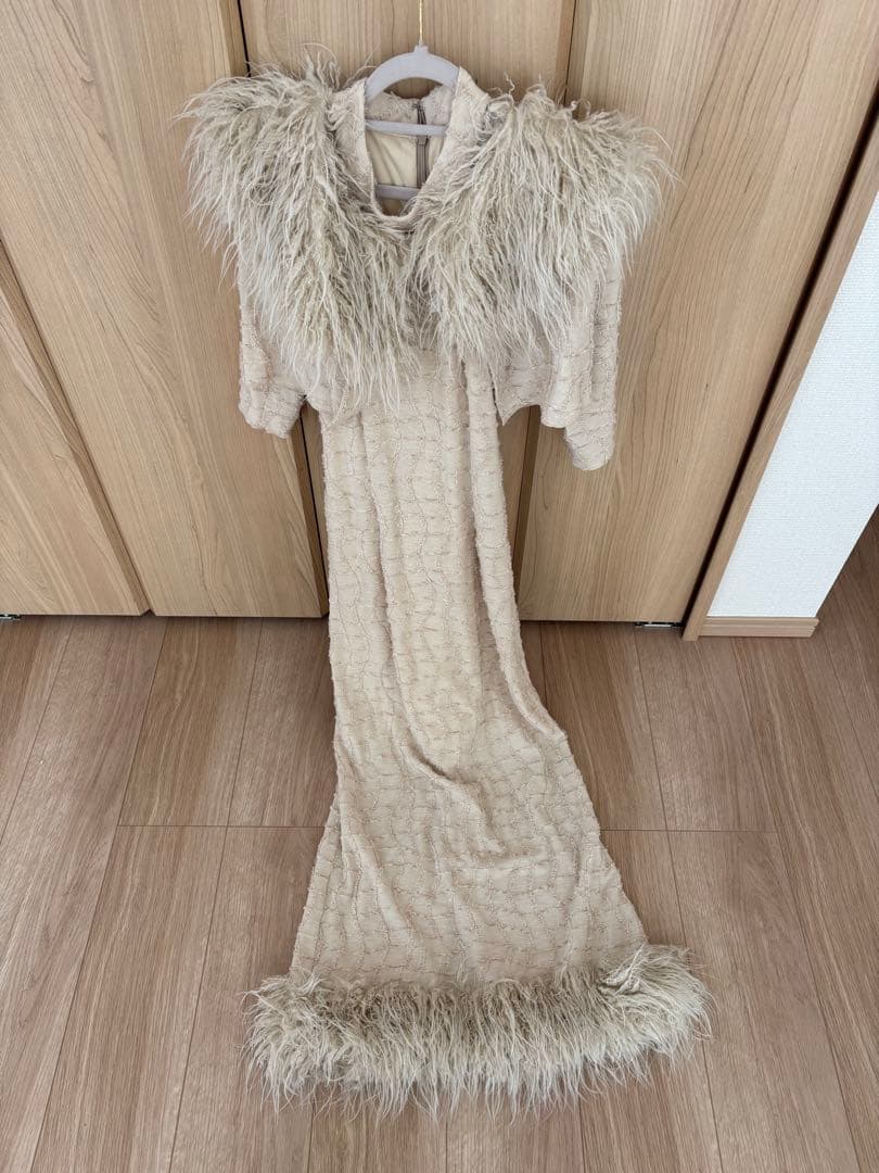ワンピース Fur Fringe Waffle Dress Set /beige
