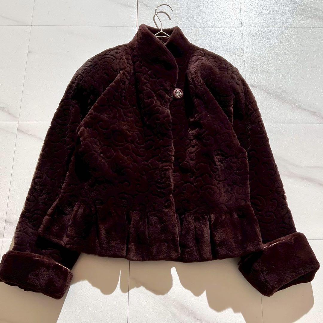 【希少】サガミンク ロイヤル ショートコート 裏地ペイズリー パープル系 F