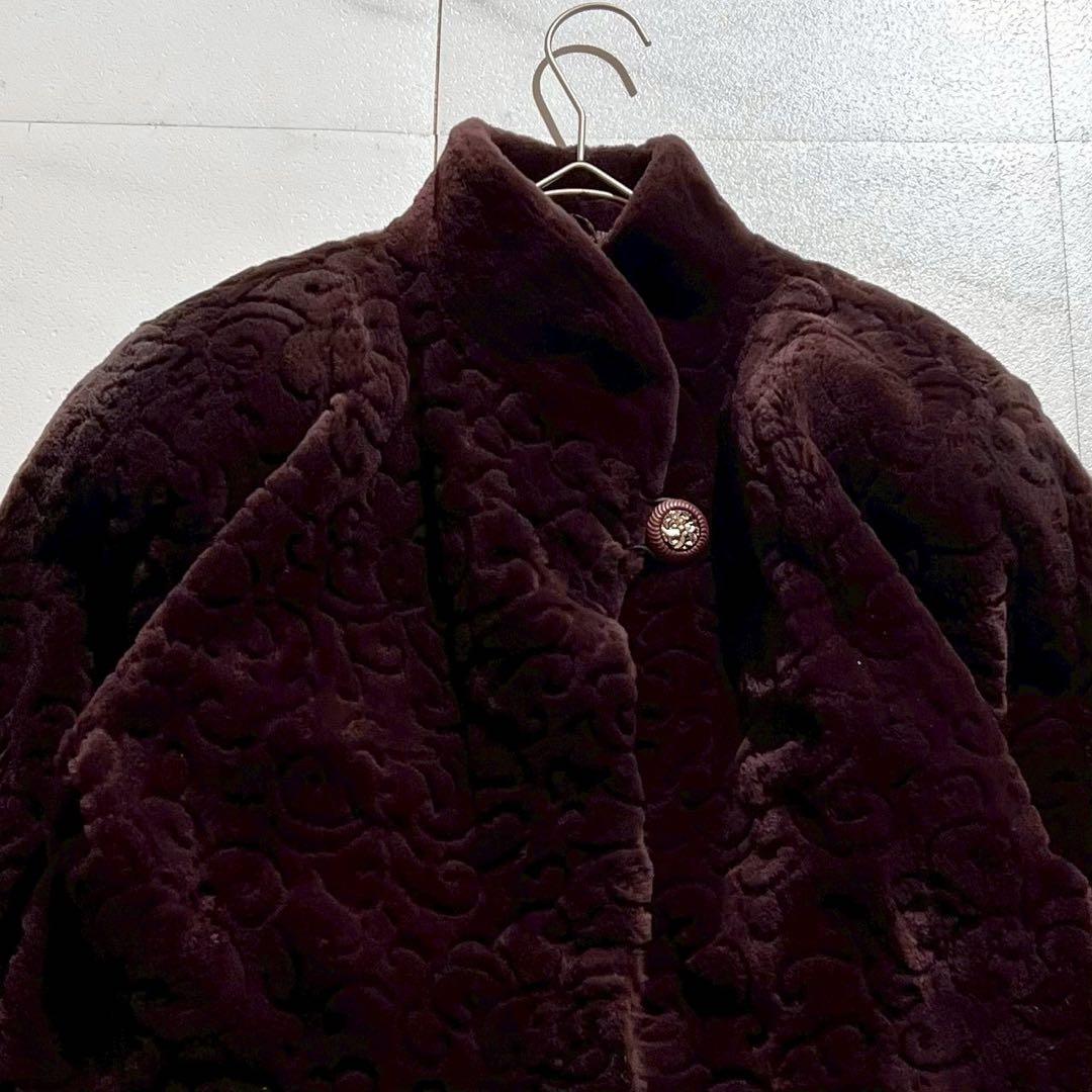 【希少】サガミンク ロイヤル ショートコート 裏地ペイズリー パープル系 F