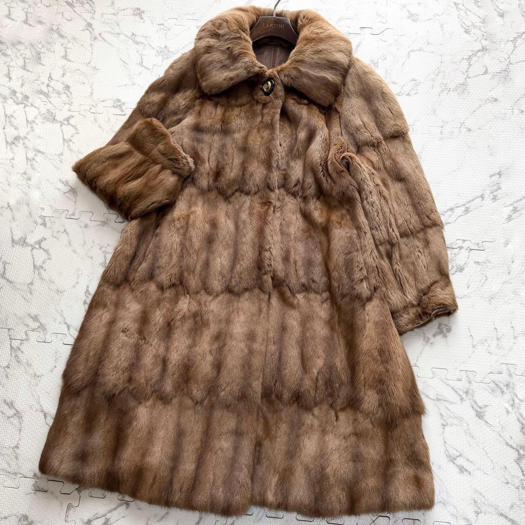 総丈112cm✨ロリス リアルファー 本毛皮 ロングコート ブラウン系 ふわふわ