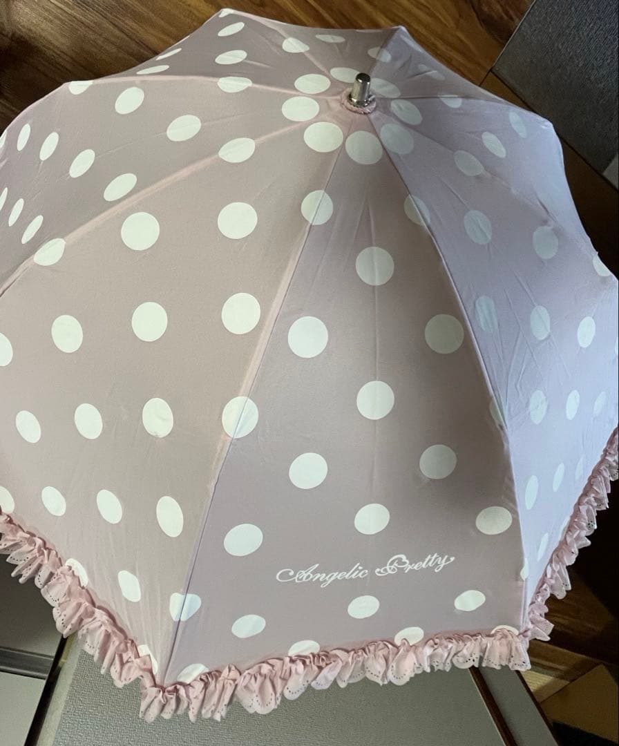 アンジェリックプリティ　晴雨兼用折りたたみ傘　ピンク　ドットフリル