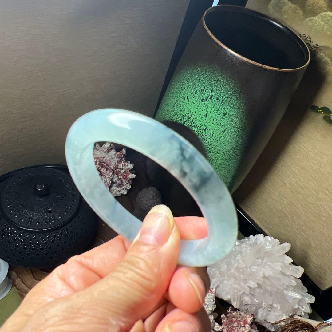 本翡翠、個性的水墨画、 氷糯種バングル　〜51.5