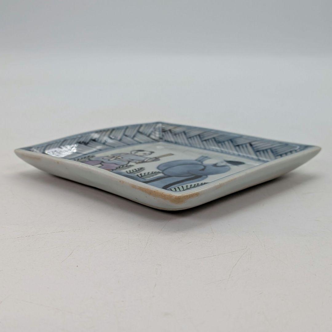 六代目 佐藤走波 有田焼 染錦唐子遊図方銘々皿 共箱 伊万里焼 食器 小皿 角皿