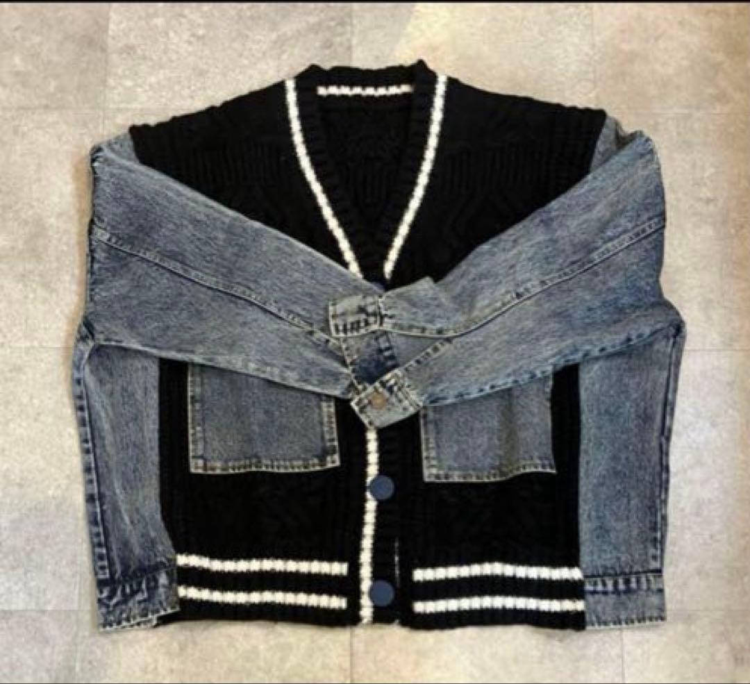ジャケット・アウター AURORAVintage Stitched Denim Knit Jacket