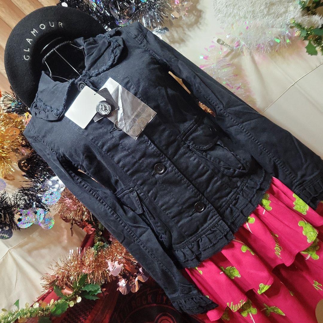 新品未使用タグ付きフリルバルーン襟ブラックデニムジャケット